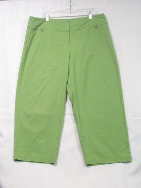 Eileen Fisher Wide Leg Cropped Cotton Pants Green Zipper Pockets Size L
